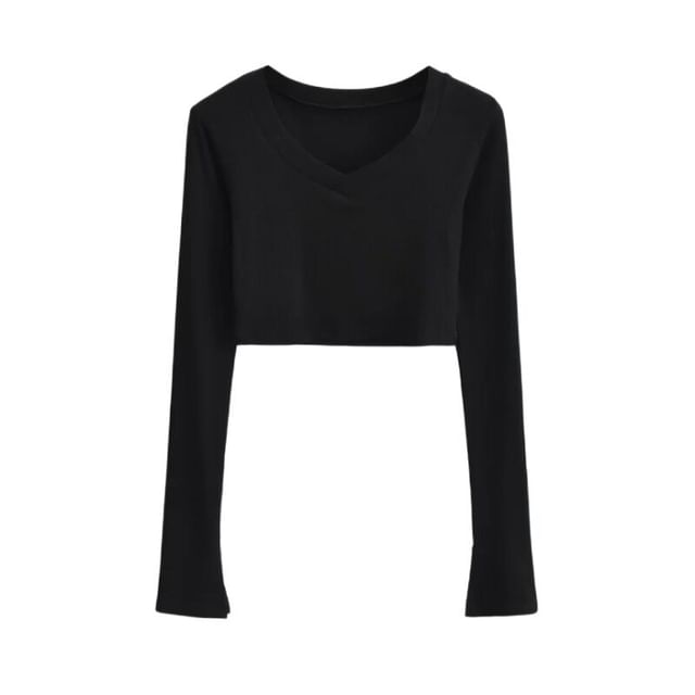 V-Neck Long Sleeve Cropped Tee