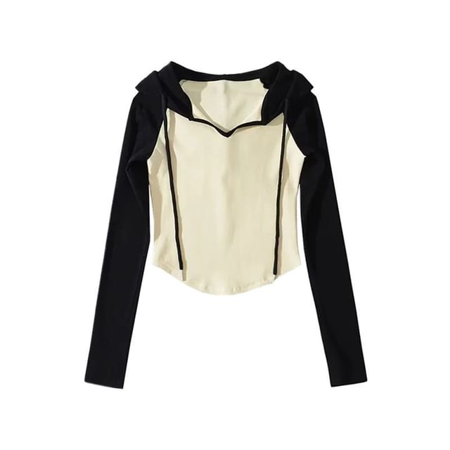 Hooded Raglan Long Sleeve Crop Top