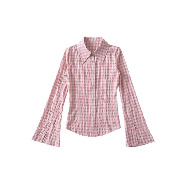 Gingham Button-Up Long Sleeve Shirt