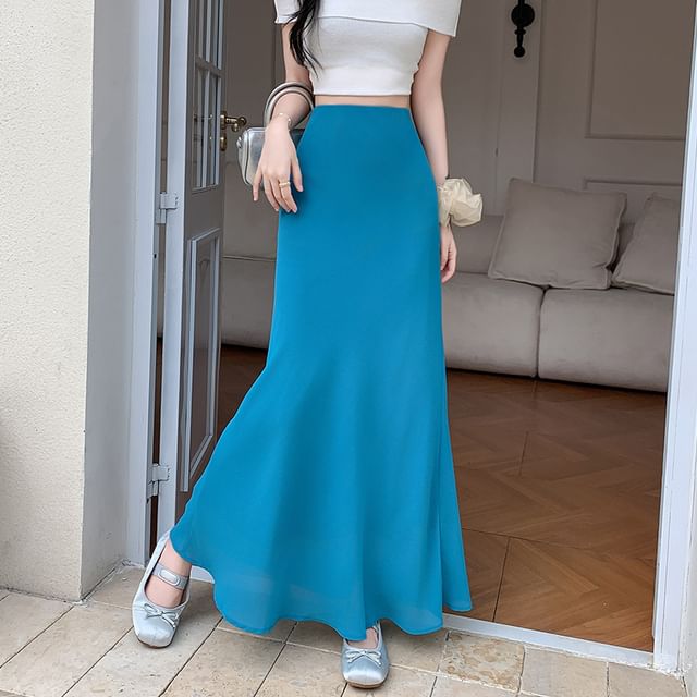High Waist Plain Maxi Mermaid Skirt