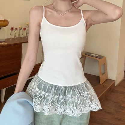 Scoop Neck Plain Lace Trim Camisole Top