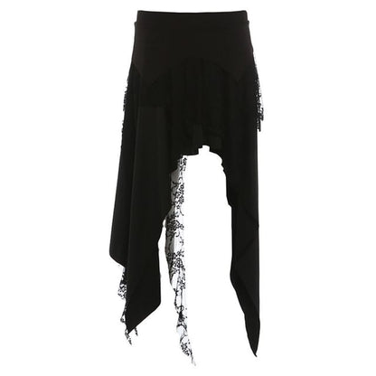 Mid Rise Asymmetrical Lace Panel A-Line Skirt