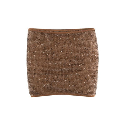 Halter Neck Melange Metal Accent Cutout Open Back Crop Top / Low Rise Mini Pencil Skirt