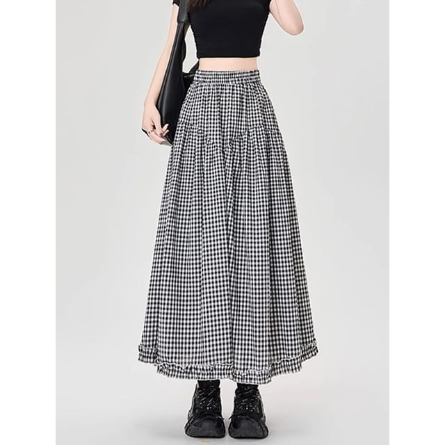 High Waist Ruffle Maxi A-Line Skirt