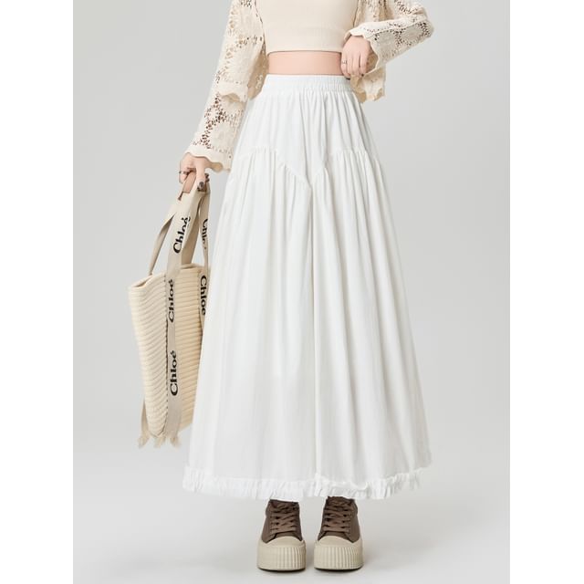 High Waist Ruffle Maxi A-Line Skirt
