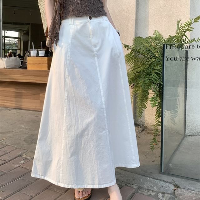 High Waist Plain Maxi A-Line Skirt