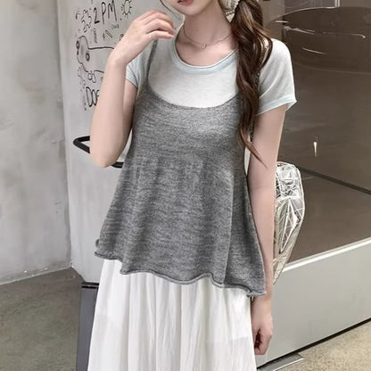 Crew Neck Knit Top and Camisole Set