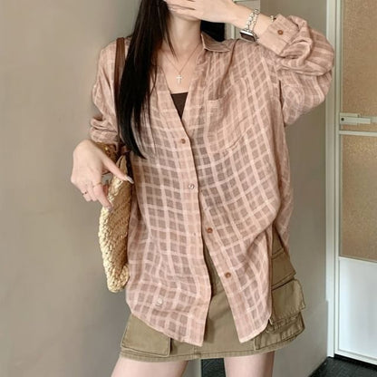 Plaid Button-Up Shirt and Mini Cargo Skirt