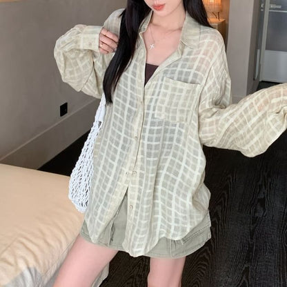 Plaid Button-Up Shirt and Mini Cargo Skirt