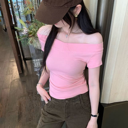 Off Shoulder Short Sleeve Crop Top