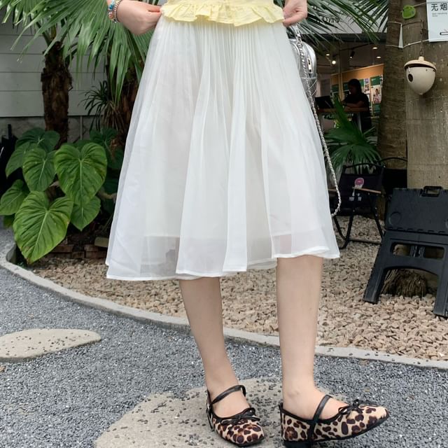 Mid Rise Plain Pleated Midi A-Line Skirt