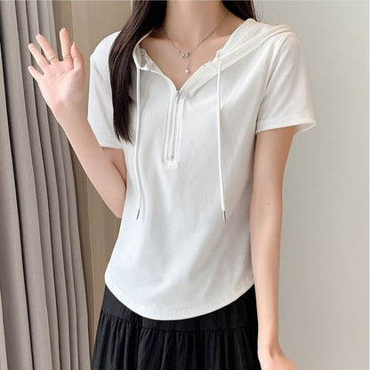 Half Zip Hooded Crop Top