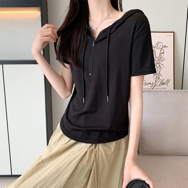 Half Zip Hooded Crop Top