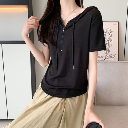 Half Zip Hooded Crop Top
