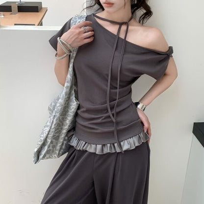 Slim Fit Off-Shoulder Short Sleeve T-Shirt