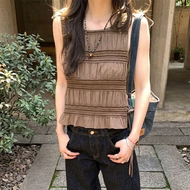 Ruched Crew Neck Crop Tank Top