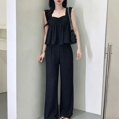 Square Neck Crop Top & Wide Leg Pants