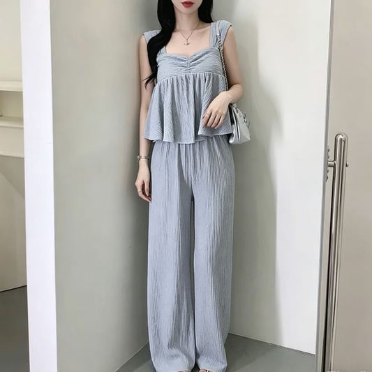Square Neck Crop Top & Wide Leg Pants