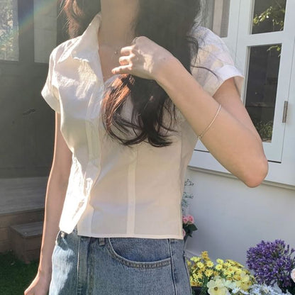 Collared Button Crop Blouse