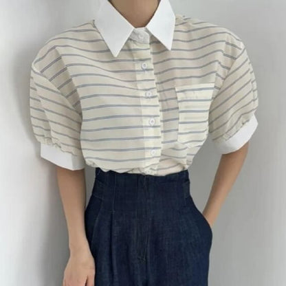 Striped Contrast Button Blouse