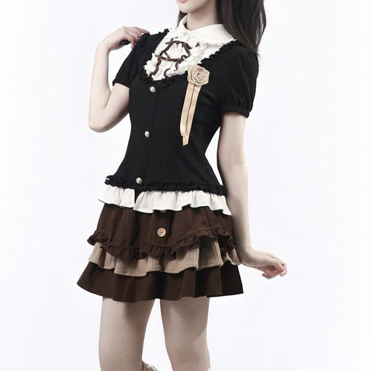 Collared Frill Top & Skirt