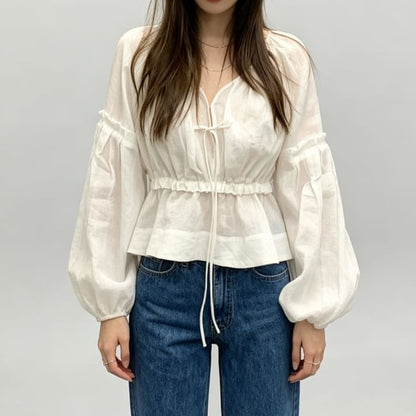 V-Neck Frill Tie Front Blouse