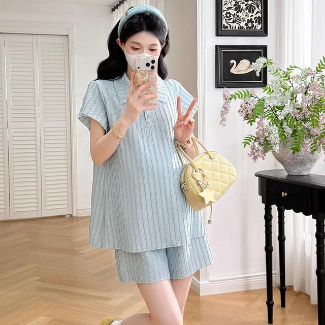 Maternity Textured Polo and Shorts Set