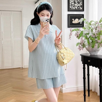 Maternity Textured Polo and Shorts Set