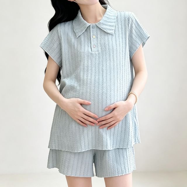 Maternity Textured Polo and Shorts Set