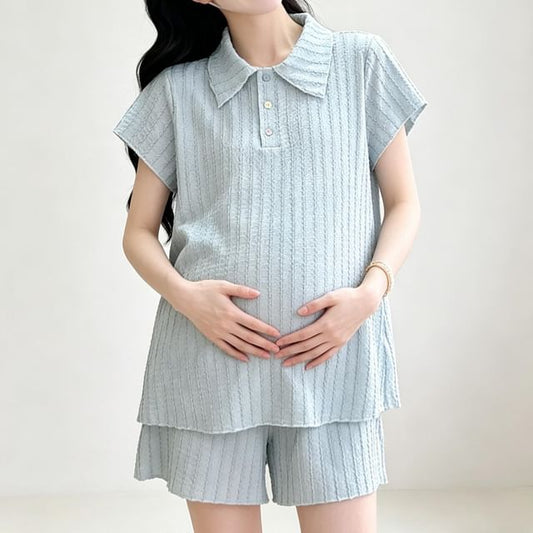 Maternity Textured Polo and Shorts Set