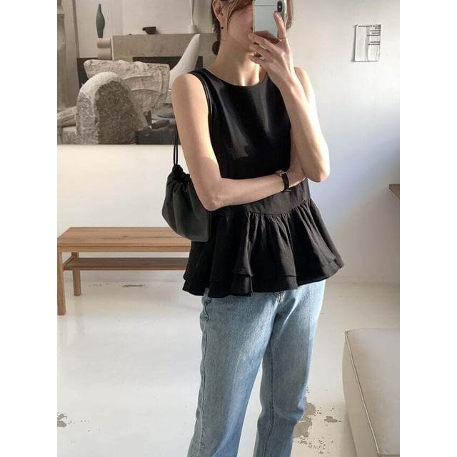 Crew Neck Layered Peplum Tank