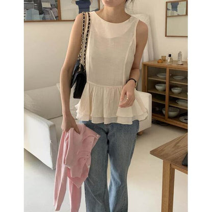 Crew Neck Layered Peplum Tank
