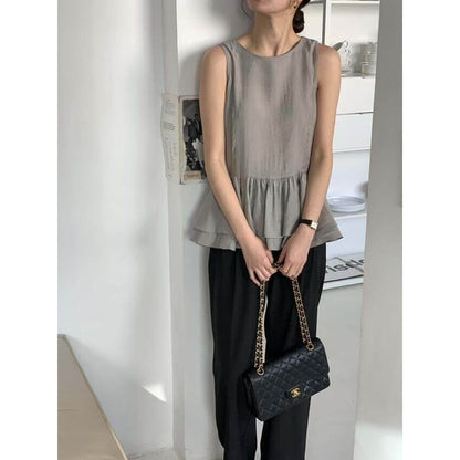Crew Neck Layered Peplum Tank