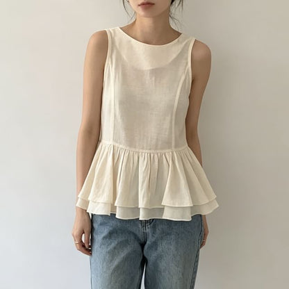 Crew Neck Layered Peplum Tank