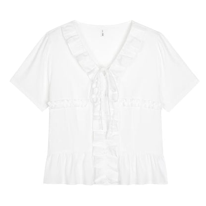 V-Neck Ruffled Blouse and Midi Skirt