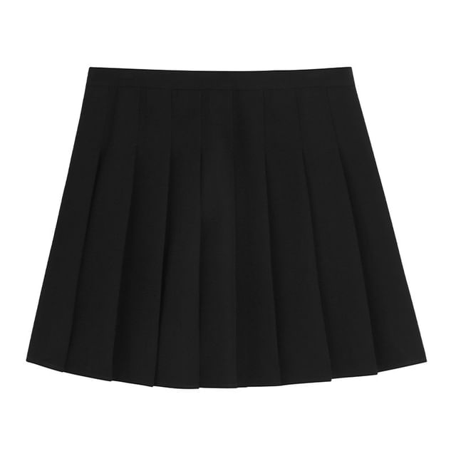 Round Neck Tee and Pleated Mini Skirt