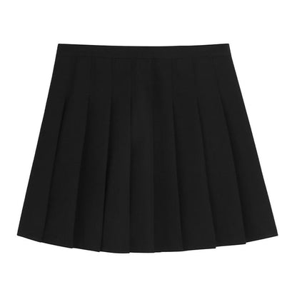 Round Neck Tee and Pleated Mini Skirt