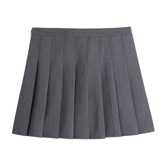 Round Neck Tee and Pleated Mini Skirt