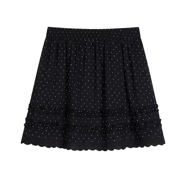 Tie-Neck Tee and Ruffled Mini Skirt