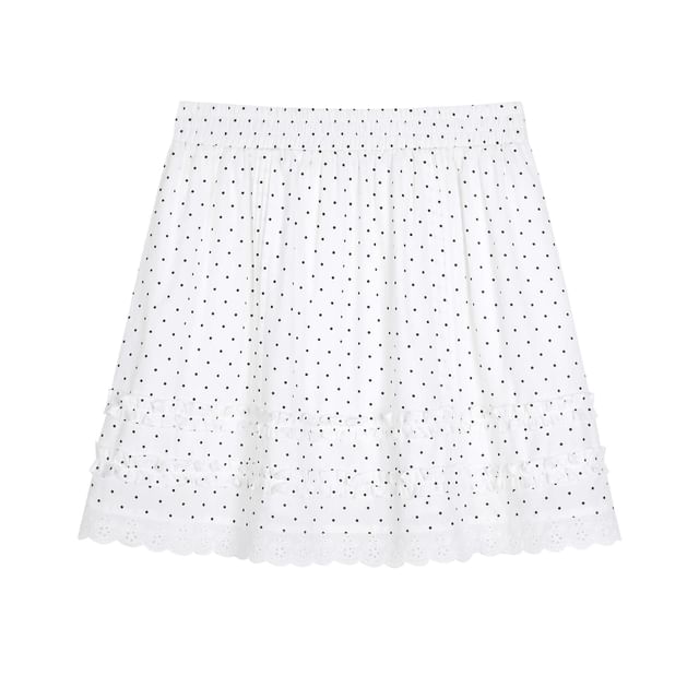 Tie-Neck Tee and Ruffled Mini Skirt