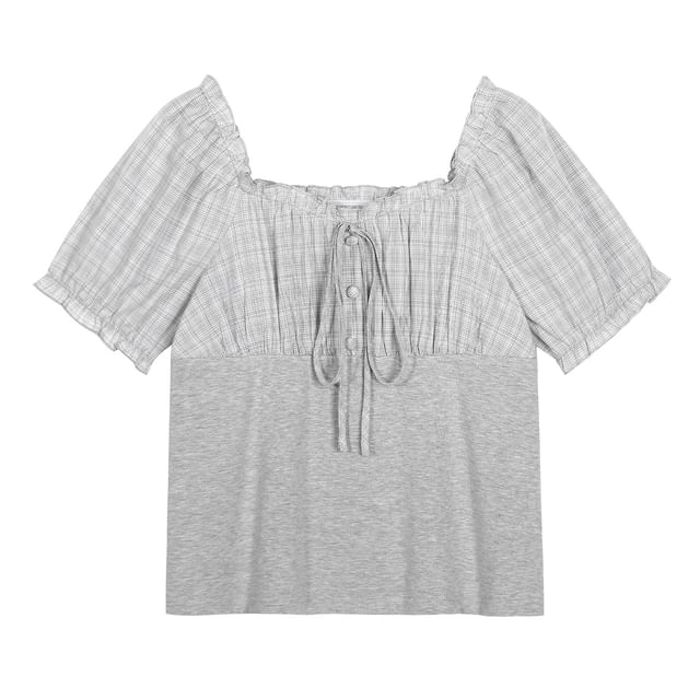 Puff Sleeve Plaid Blouse and Pleated Skirt