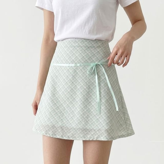 High Waist Plaid A-Line  Skirt