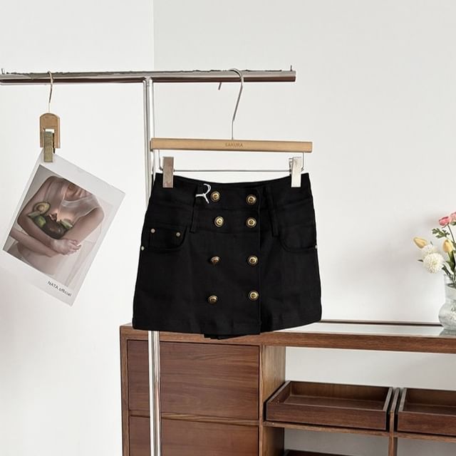 High Waist Double-Breasted Mini Pencil Skirt