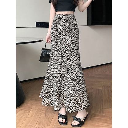 High Waist Leopard Print Maxi Mermaid Skirt