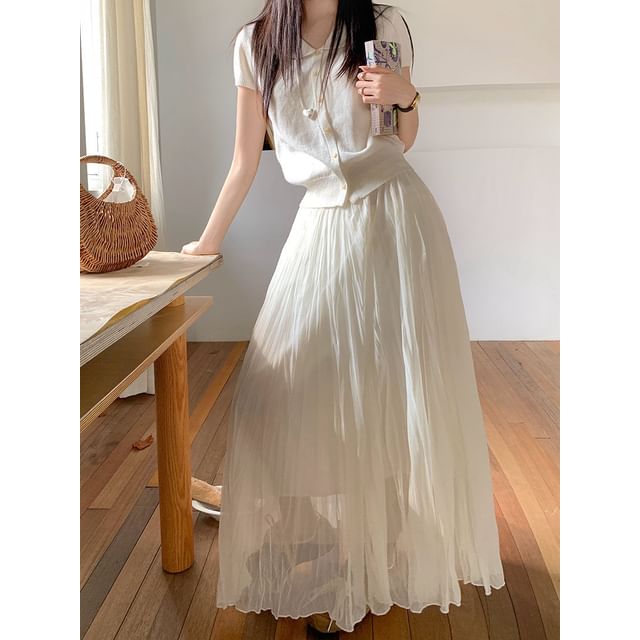 High Waist Plain Mesh Maxi A-Line Skirt