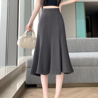 High Waist Plain Midi Mermaid Skirt