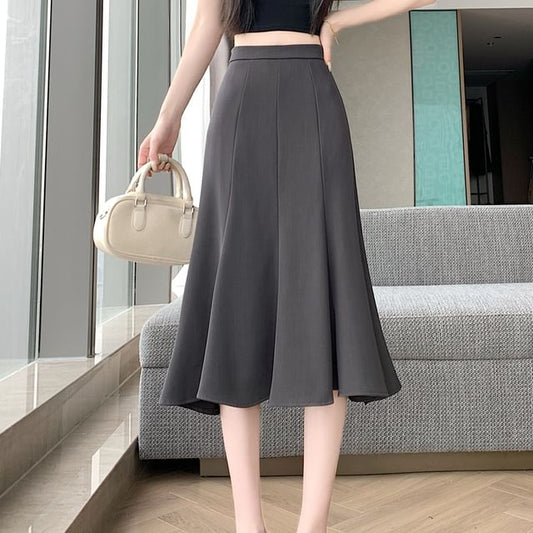 High Waist Plain Midi Mermaid Skirt