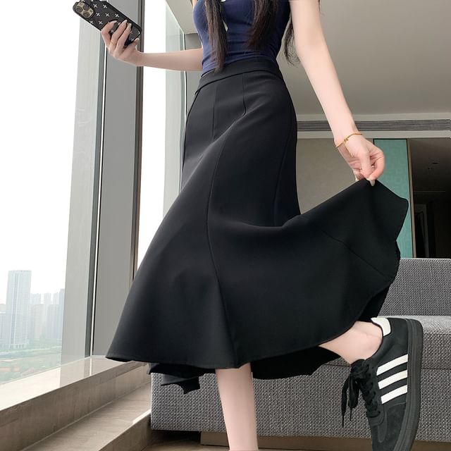 High Waist Plain Midi Mermaid Skirt