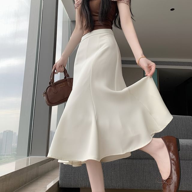 High Waist Plain Midi Mermaid Skirt