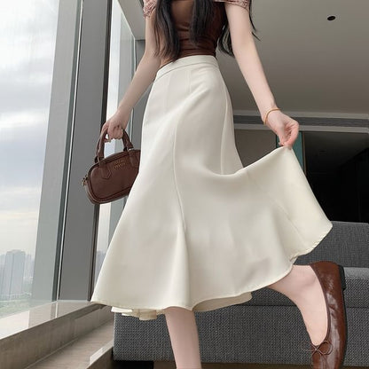 High Waist Plain Midi Mermaid Skirt